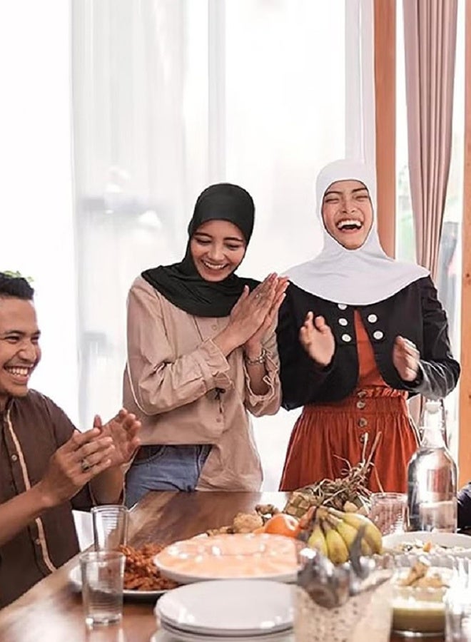 2 Pcs Muslim Hijab, Adjustable Stretchy Turban Full Cover, for Daily Wearing and Workout（Black and White） - Image 4