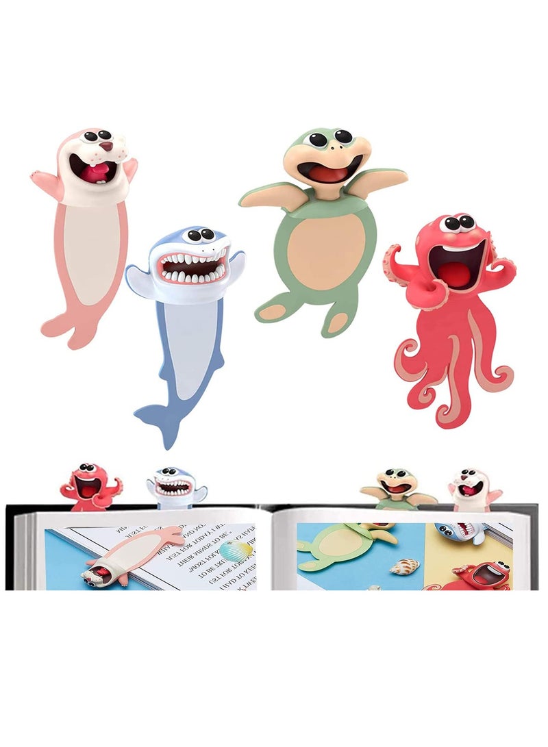 Peachjoy 3D Animal Cartoon Bookmarks for Kids - Fun Ocean Series Stationery Gifts for Christmas and Birthday Party Favors - Reading Aids for Students and Teens, Set of 4 - Image 1