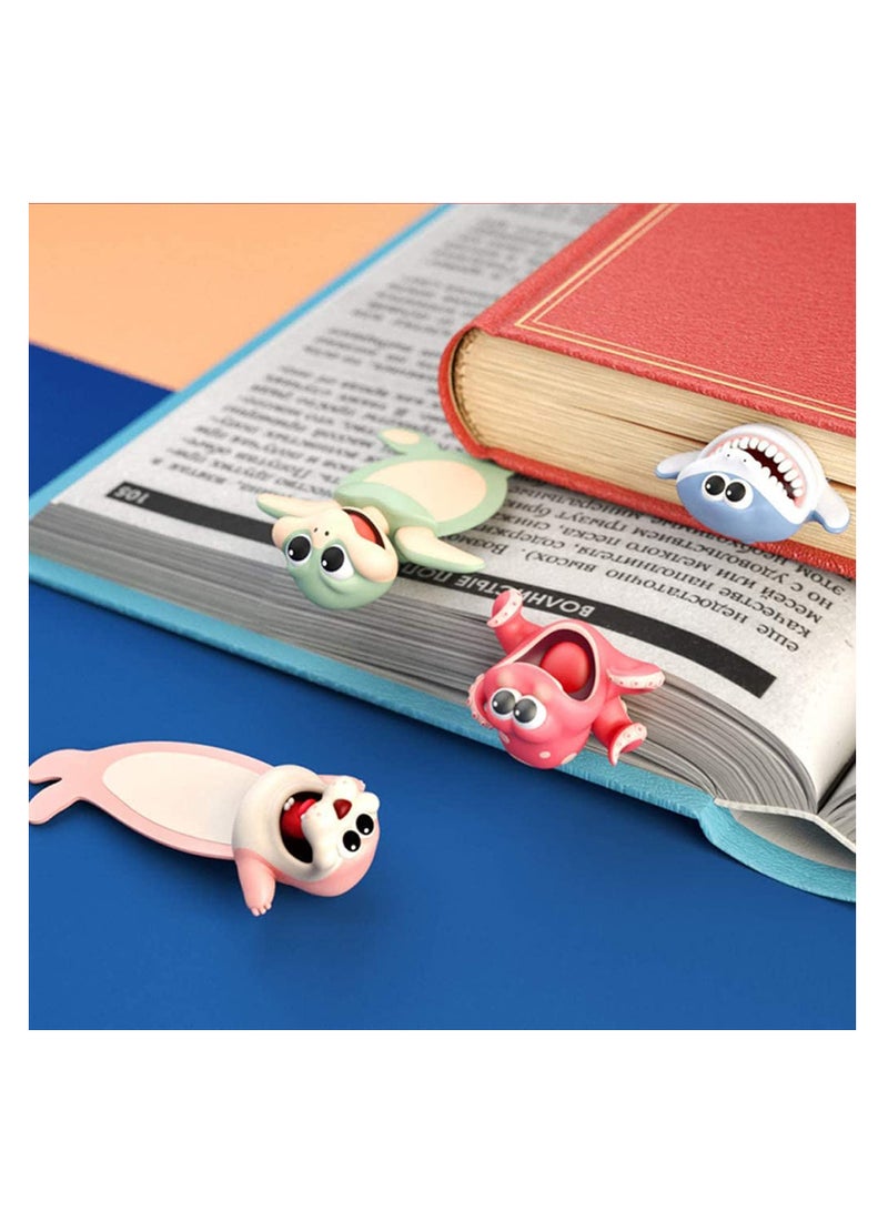 Peachjoy 3D Animal Cartoon Bookmarks for Kids - Fun Ocean Series Stationery Gifts for Christmas and Birthday Party Favors - Reading Aids for Students and Teens, Set of 4 - Image 2