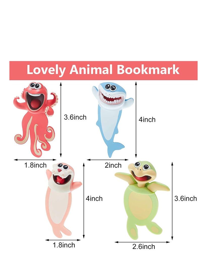 Peachjoy 3D Animal Cartoon Bookmarks for Kids - Fun Ocean Series Stationery Gifts for Christmas and Birthday Party Favors - Reading Aids for Students and Teens, Set of 4 - Image 4