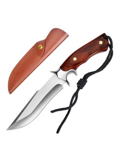 Astylway Outdoor Knife Fixed Blade D2 Steel Hunting Knife with Wooden Handle Red Brown Sharp Survival Knife with Leather Sheath for Men Camping Hiking Adventure  - Image 1