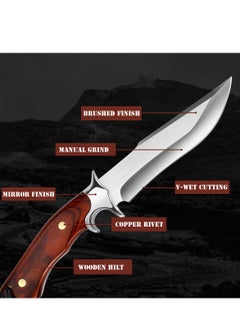 Astylway Outdoor Knife Fixed Blade D2 Steel Hunting Knife with Wooden Handle Red Brown Sharp Survival Knife with Leather Sheath for Men Camping Hiking Adventure  - Image 2