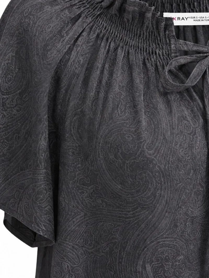ميكسراي MIXRAY Paisley Print Crew Neck Blouse with Tie Detail