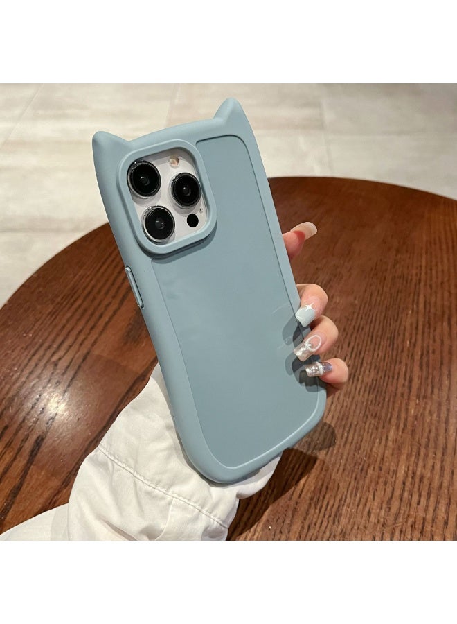 NIBEMINENT Cat Ears Protective TPU Case Cover For iPhone 15 Pro, New Blue - Image 1