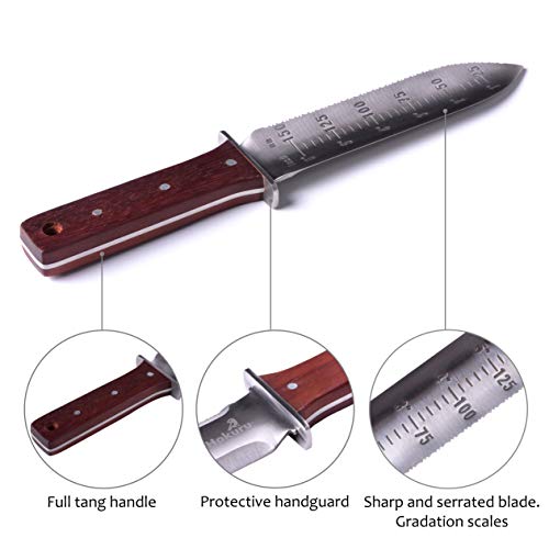 HOKURU Hori Hori Knife - Landscaping, Digging, Weeding, Cutting, Planting Gardening Tool With Leather Sheath, Stainless Steel Blade and Sharpening Stone - Image 4