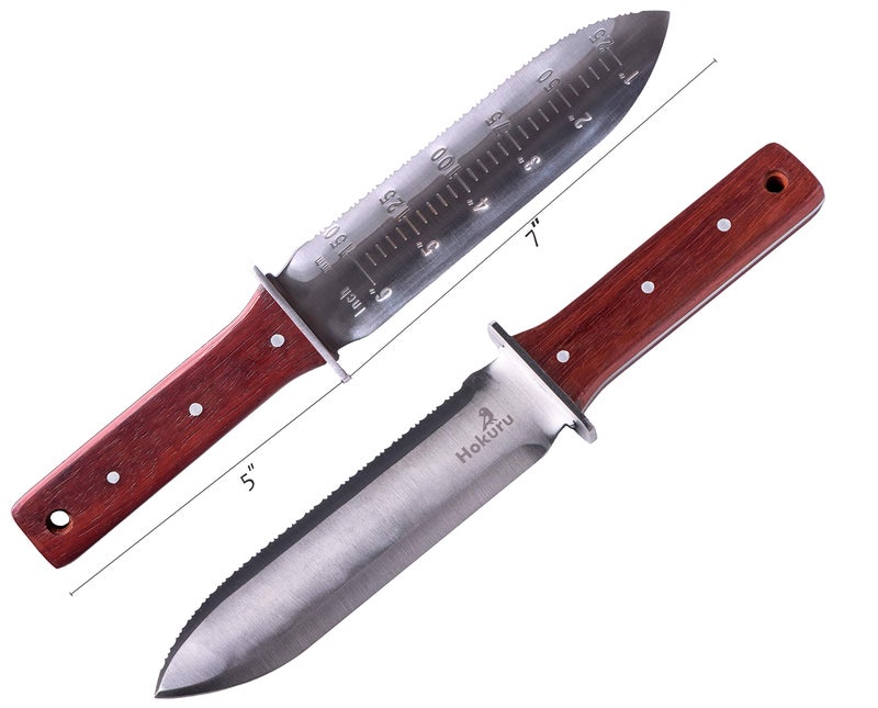 HOKURU Hori Hori Knife - Landscaping, Digging, Weeding, Cutting, Planting Gardening Tool With Leather Sheath, Stainless Steel Blade and Sharpening Stone - Image 2
