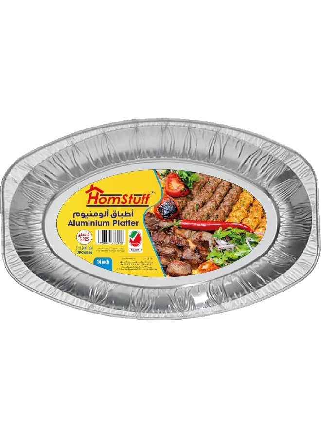 HomStuff Disposable Aluminium Food Serving Platter 6586 (780 ml), 5 Pieces, Silver