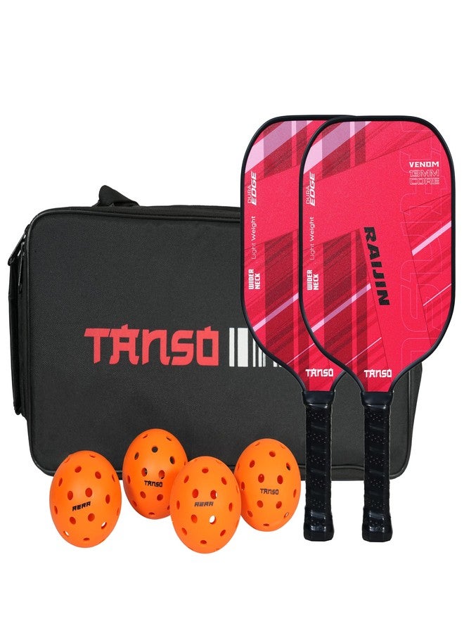TANSO Raijin Fiberglass Pickleball Paddle Starter Bundle with 2 Paddles and 4 Pickleballs and Free Carry Bag (220 Grams, Light Weight+ Hexa Core Pickleball Paddle) - Image 1