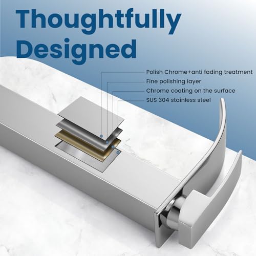 Airuida Tall Bathroom Vessel Faucet Chrome Polish Waterfall Bathroom Single Handle Single Hole Deck Mount Bowl Mixer Tap with Large Waterfall Spout Bar Sink Faucet Lavatory Vanity - Image 4