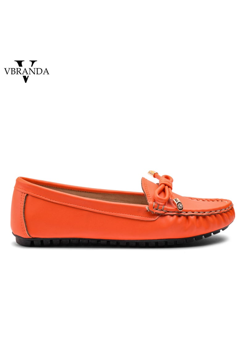Vbranda - Elegant, High-quality Leather Flat Ballerina With A Bow On The Front-ORANGE - Image 1