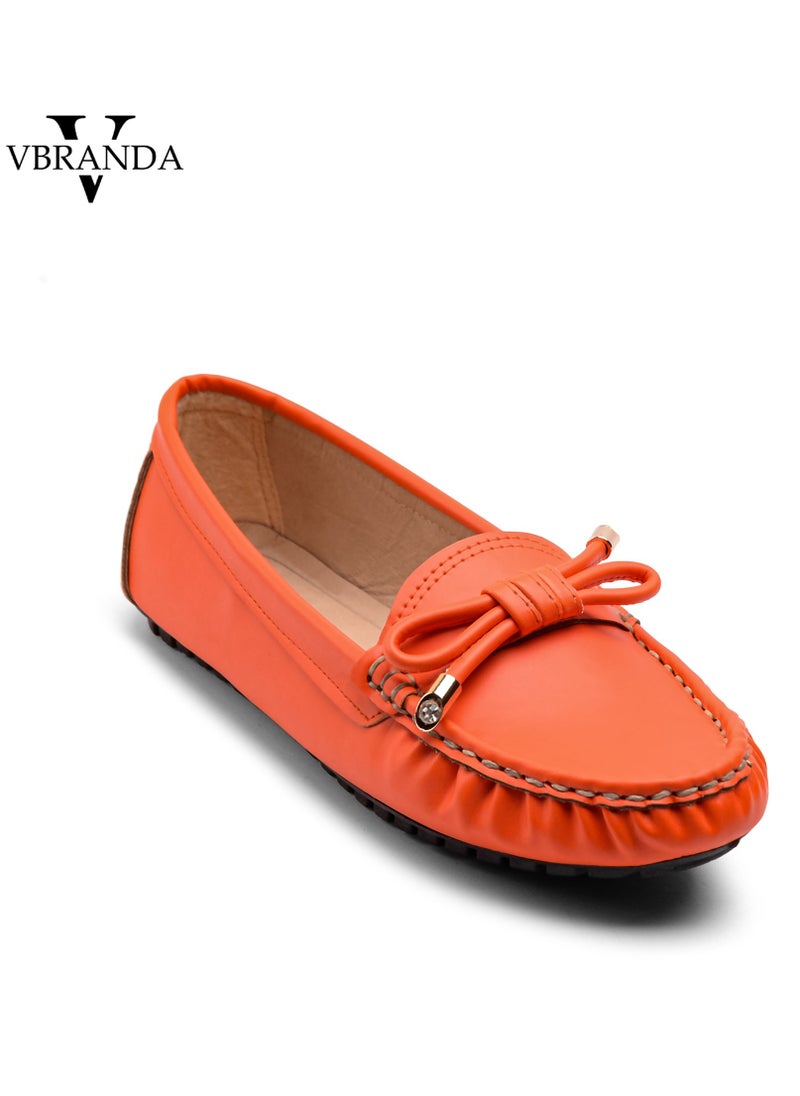 Vbranda - Elegant, High-quality Leather Flat Ballerina With A Bow On The Front-ORANGE - Image 1