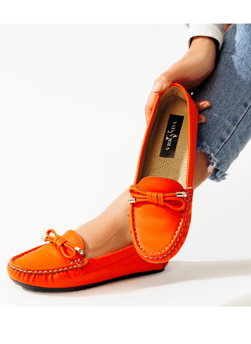 Vbranda - Elegant, High-quality Leather Flat Ballerina With A Bow On The Front-ORANGE - Image 1