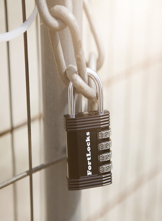 FortLocks قفل FortLocks - قفل مركب من 4 أرقام للصالات الرياضية والخزانات الخارجية والمدرسة والسياج والخزانات والسقائف - شديد التحمل وقابل لإعادة الضبط، اضبط مجموعتك الخاصة - مقاوم للماء والطقس (عبوة واحدة - أسود) - Image 3