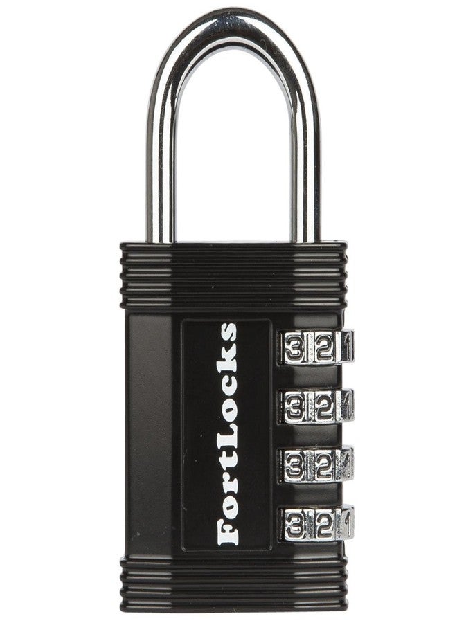 FortLocks قفل FortLocks - قفل مركب من 4 أرقام للصالات الرياضية والخزانات الخارجية والمدرسة والسياج والخزانات والسقائف - شديد التحمل وقابل لإعادة الضبط، اضبط مجموعتك الخاصة - مقاوم للماء والطقس (عبوة واحدة - أسود) - Image 1
