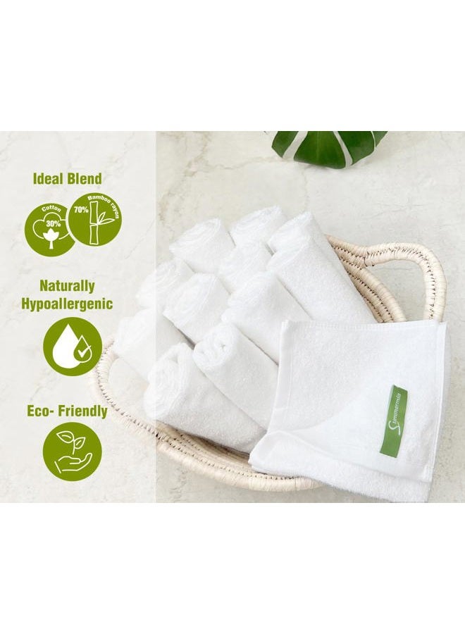 SUMMERMIA 12 Pack Washcloths 13" x 13" - Soft Wash Cloths for Your Face Towel, Viscose derived from Bamboo & Cotton Blend Wash Cloths for Your Body (White) - Image 2