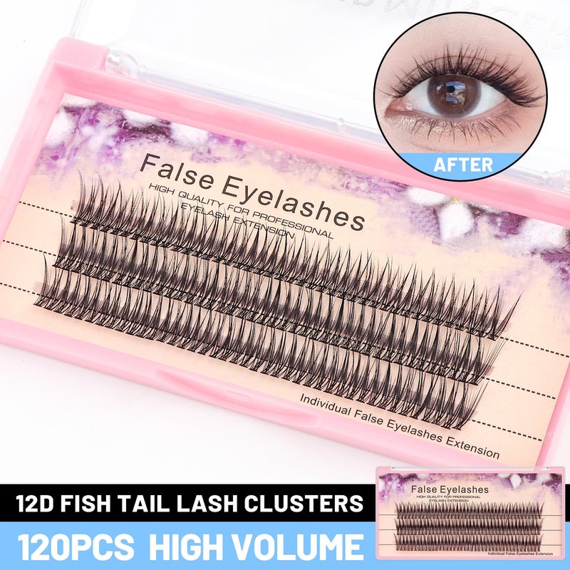 Bodermincer 120pcs 0.10mm Thickness Handmade Fish Tail False Lahses Thick Natural Long Black Individual False Eyelashes Fake Eye Lashes Extensions Makeup Tool (10mm) - Image 2