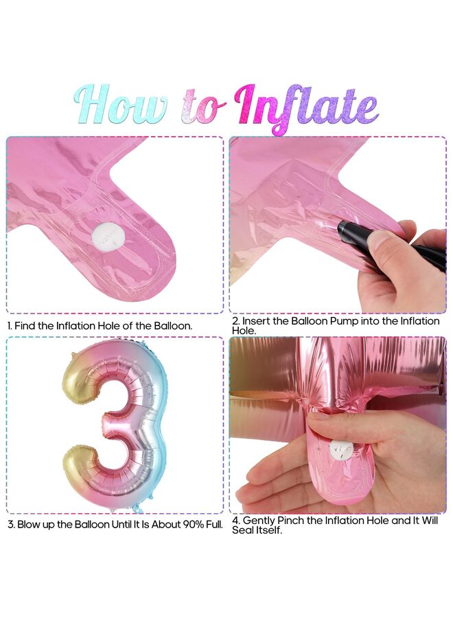 40 Inch Rainbow Foil Number Balloons 0-9, Large Self-Sealing Helium Balloons for Birthday Parties, Reusable Number Balloons for 1st 10th 16th 18th 21st Anniversary Decorations (3) - Image 2