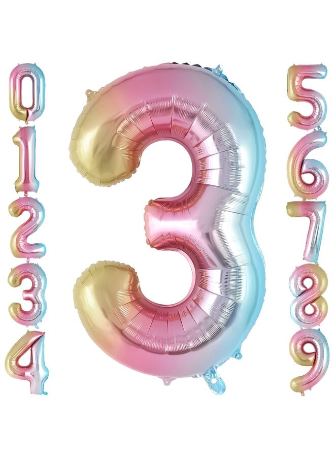 40 Inch Rainbow Foil Number Balloons 0-9, Large Self-Sealing Helium Balloons for Birthday Parties, Reusable Number Balloons for 1st 10th 16th 18th 21st Anniversary Decorations (3) - Image 1