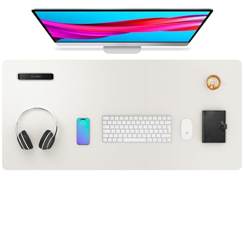 Aothia Leather Desk Pad Protector, Mouse Pad, Office Desk Mat, Non-Slip PU Leather Desk Blotter, Laptop Desk Pad, Waterproof Desk Writing Pad for Office and Home (36" x 17", Off-White) - Image 1
