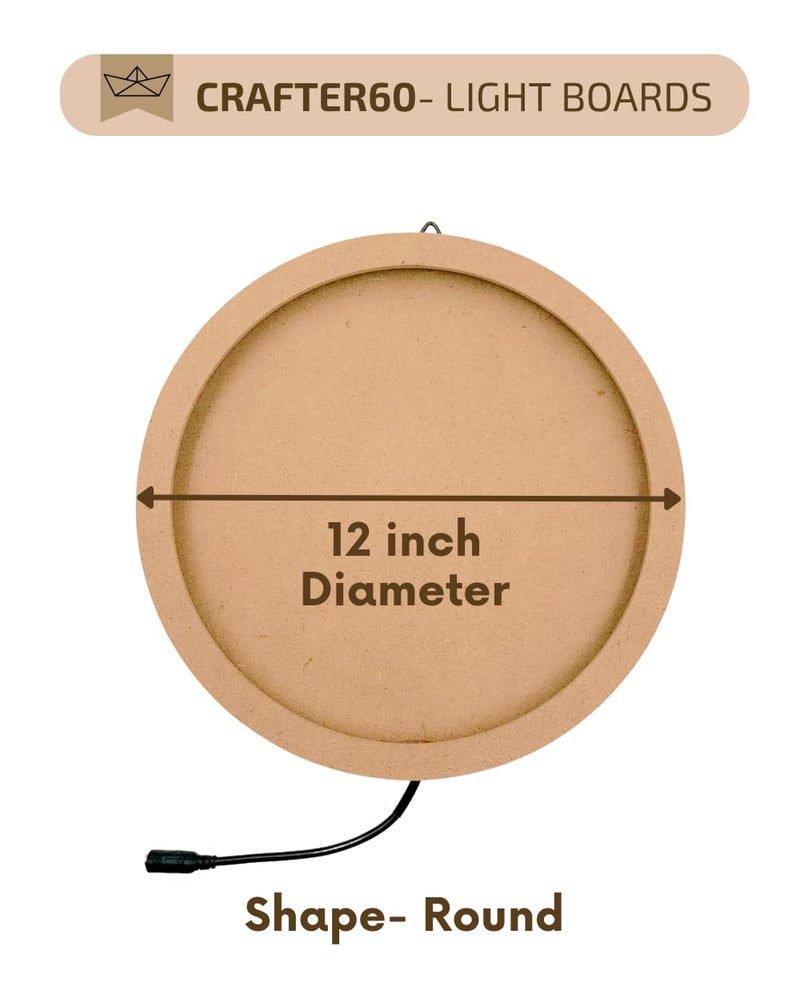 CRAFTER60 Wooden Light Board for DIY Moon Texture Artwork, Dot Mandala & Creative Art Projects – Available in 8", 12", 16", and 18" Sizes – To Gift for Artists, Kids, and Hobbyists – Ideal for Painting, Crafting, and Gifting - Image 2