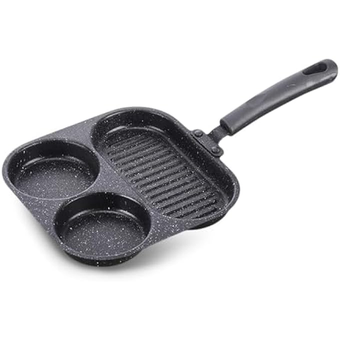 KASTWAVE 3In1 Divided Frying Pan NonStick Egg Breakfast Skillet 3 Compartments For Simultaneous Cooking Compatible With Gas Electric Induction Stoves Black - Image 1