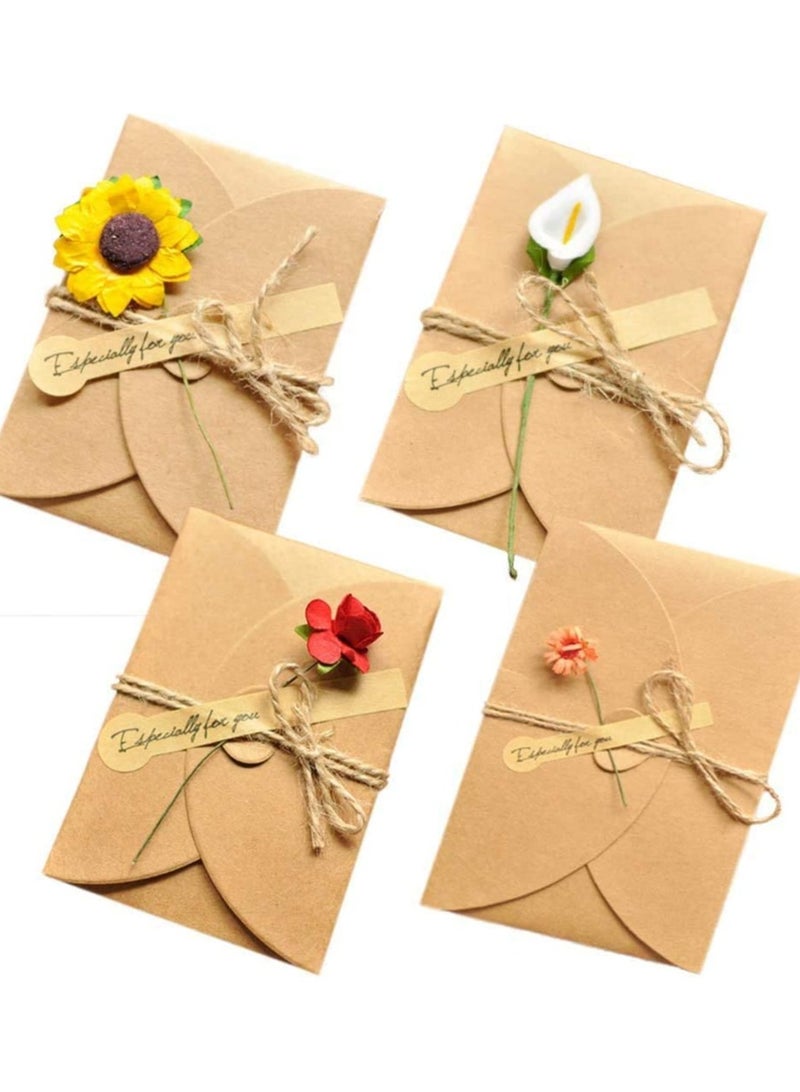 4-Pack Handmade Flower Pattern Thank You Cards - Perfect for Weddings, Birthdays, and Festivals - Elegant Greeting and Wish Cards for Every Occasion - Image 1