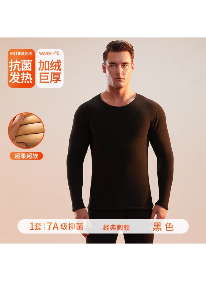 Men's Thermal Underwear Women's Fleece Lined Thickened Autumn Clothes Set Round Neck High Waist Extra Thick Mid-neck Base Layer Cold Protection