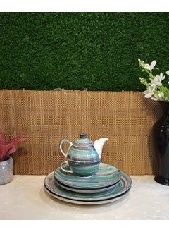 Caffeine Caffeine Ceramic Handmade Sea Green and Grey Breakfast Combo (5 Pcs)  - Image 2