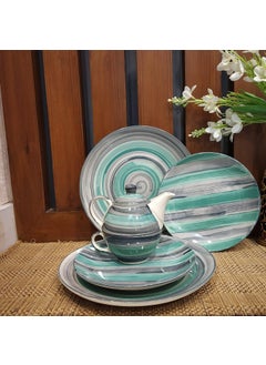 Caffeine Caffeine Ceramic Handmade Sea Green and Grey Breakfast Combo (5 Pcs)  - Image 1