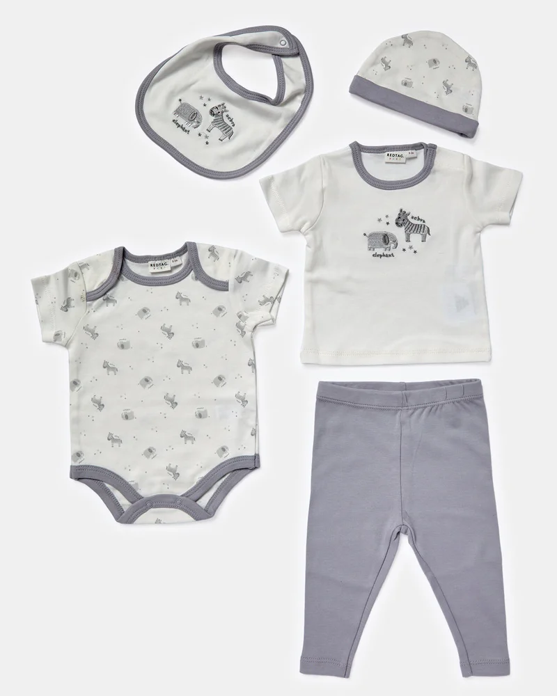 ردتاغ Baby Grey Set Of Grower, Bodysuit, Bib, Hat And Mittens