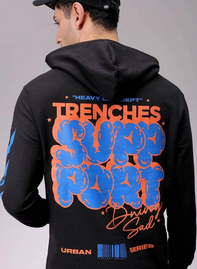 ذا انديان كراج كو Men Regular Fit Placement Print Overhead Hooded Sweatshirt