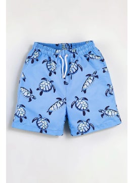 Gold Class Kidswear Blue Turtle Patterned Corded Lined Boy's Swim Shorts  - Image 1