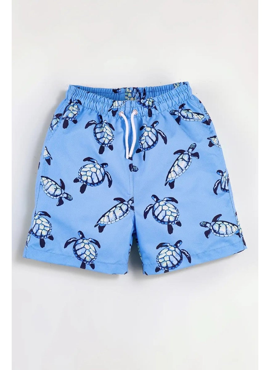 Gold Class Kidswear Blue Turtle Patterned Corded Lined Boy's Swim Shorts  - Image 1