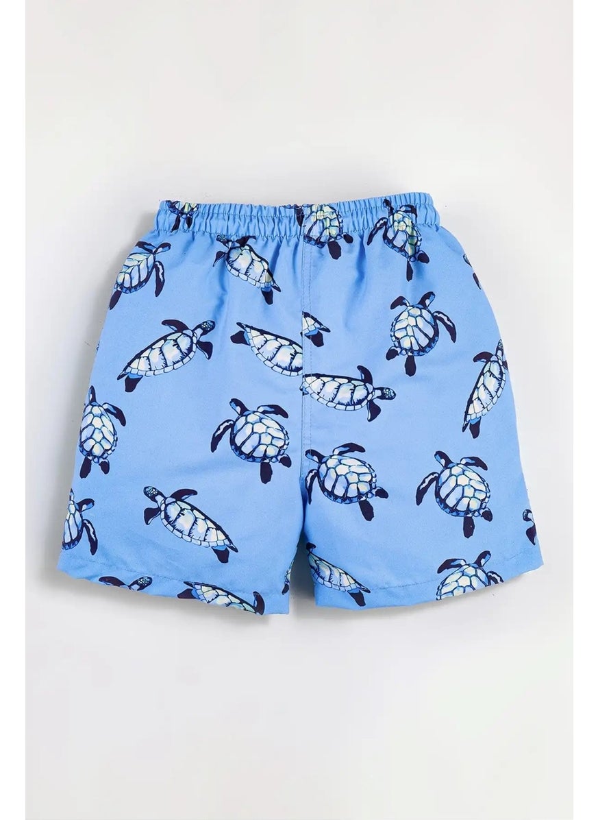 Gold Class Kidswear Blue Turtle Patterned Corded Lined Boy's Swim Shorts  - Image 2