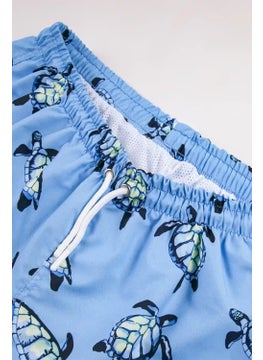 Gold Class Kidswear Blue Turtle Patterned Corded Lined Boy's Swim Shorts  - Image 4