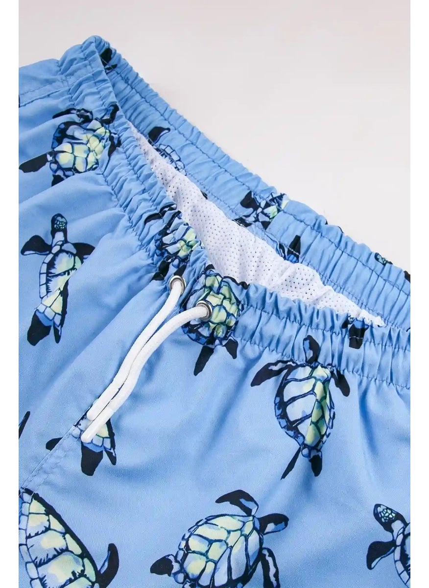 Gold Class Kidswear Blue Turtle Patterned Corded Lined Boy's Swim Shorts  - Image 4