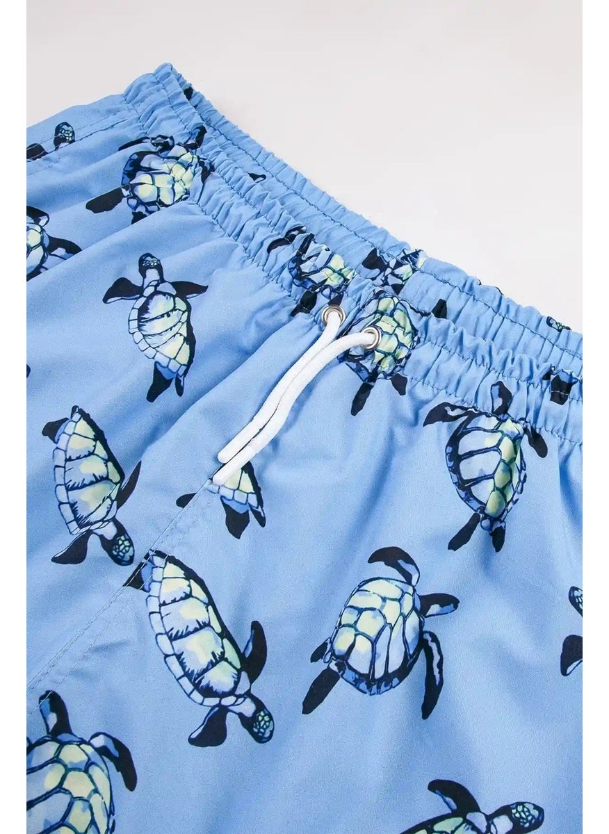 Gold Class Kidswear Blue Turtle Patterned Corded Lined Boy's Swim Shorts  - Image 3
