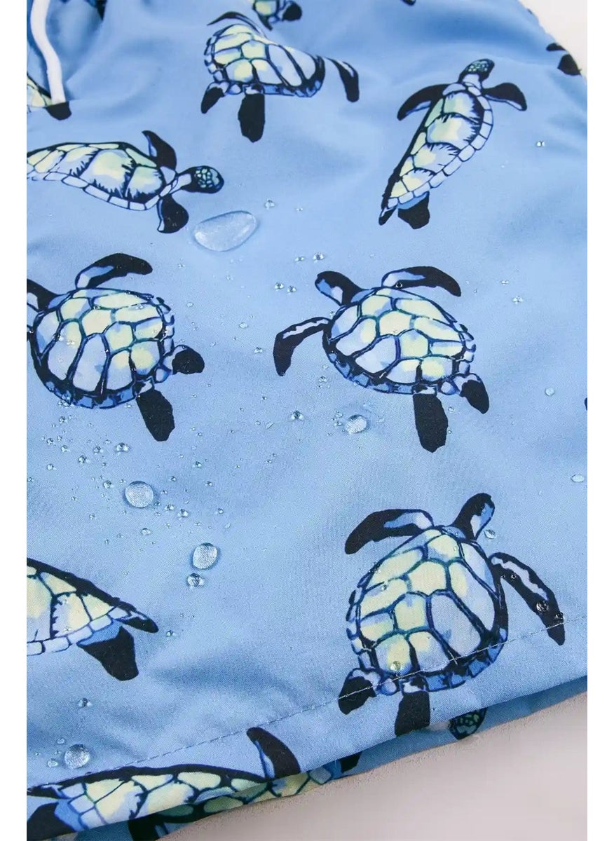 Gold Class Kidswear Blue Turtle Patterned Corded Lined Boy's Swim Shorts  - Image 5