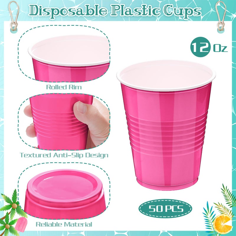 Kochorie 50 Pack Hot Pink Disposable Plastic Cups 12 Ounce Drinking Party Cups Bulk Party Cups for Wedding Birthday Graduation Christmas Parties  Picnics Events - Image 2