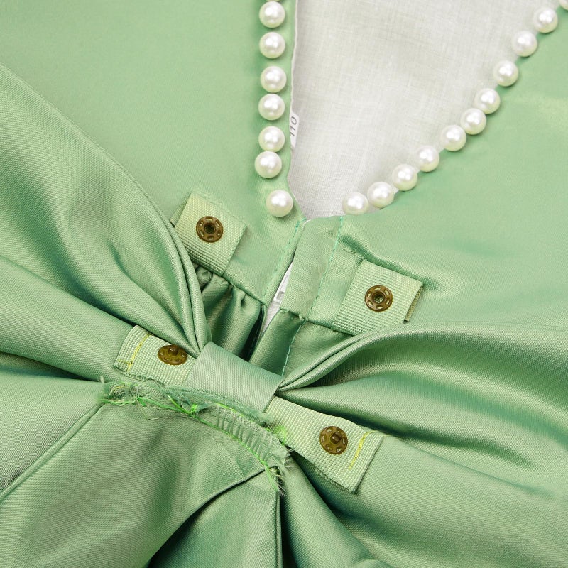 Uhnice Flower Girl Pearl Dress Flutter Sleeve V-Back Satin Dress with Bowknot for Wedding Birthday Party (Green, 100/3-4 Years) - Image 5