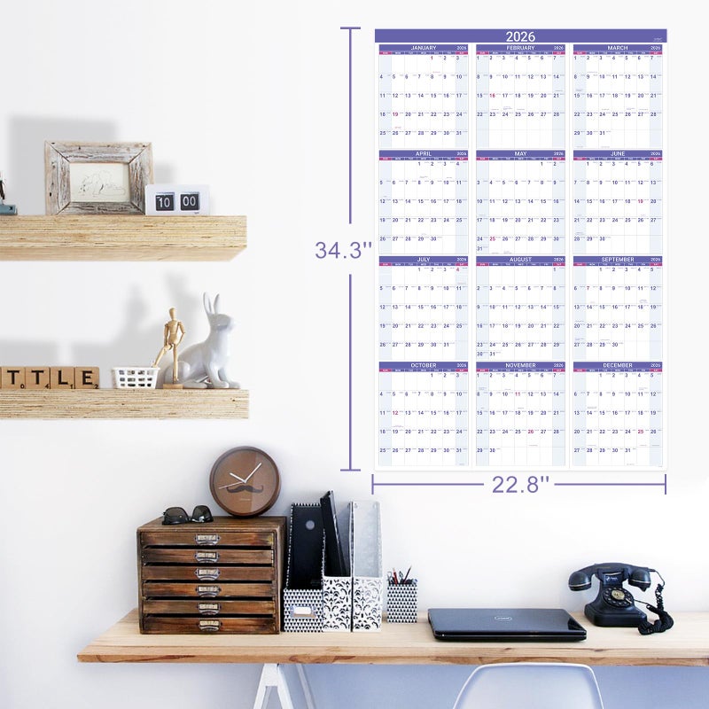 Artfan 2026 Yearly Wall Calendar - 2026 Calendar, JAN.2026 - DEC.2026, 34.8" x 22.8" (Open), Yearly Wall Calendar 2026, 2026 Wall Calendars 12 Month with Bonus Pocket, Thick Paper, Vertical - Purple - Image 2