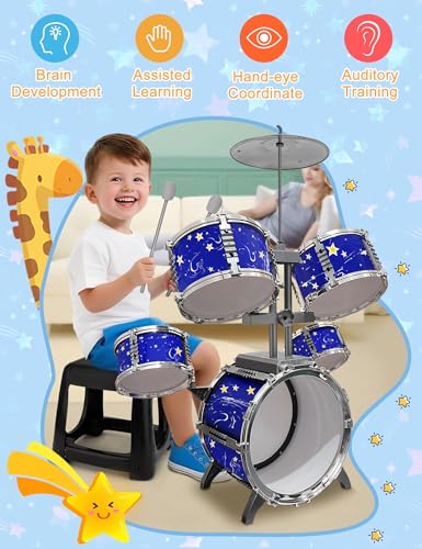 CHADRIGIVS Upgraded Kids Drum Set for Toddlers Plastic Musical Jazz Drum Instruments Kit Birthday Musical Learning Toys for 4 5 6 Boys Girls Starlight Blue - Image 5