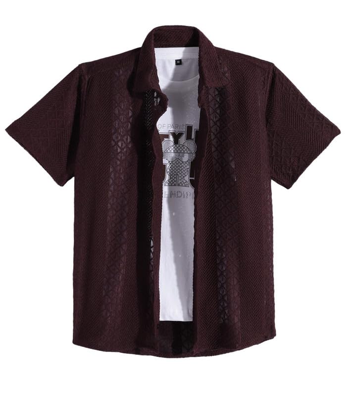 CHARCHIT Boys Cotton Blend Half Sleeves Casual Shirt and T-Shirt in Violet - Image 4