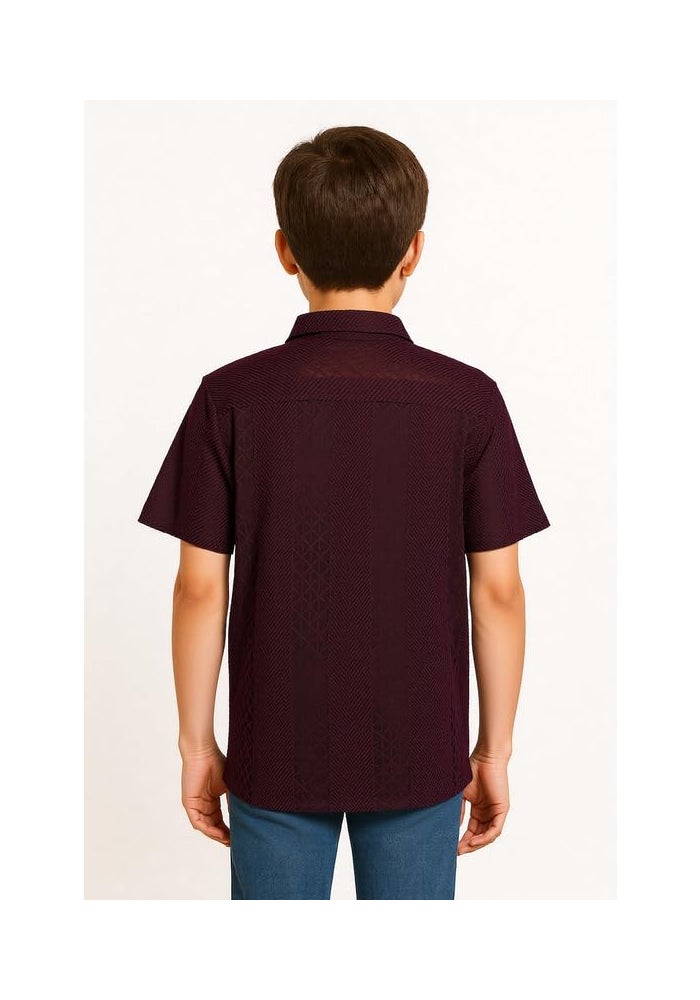 CHARCHIT Boys Cotton Blend Half Sleeves Casual Shirt and T-Shirt in Violet - Image 2
