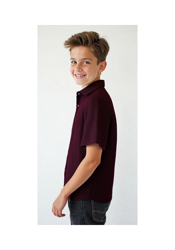 CHARCHIT Boys Cotton Blend Half Sleeves Casual Shirt and T-Shirt in Violet - Image 3