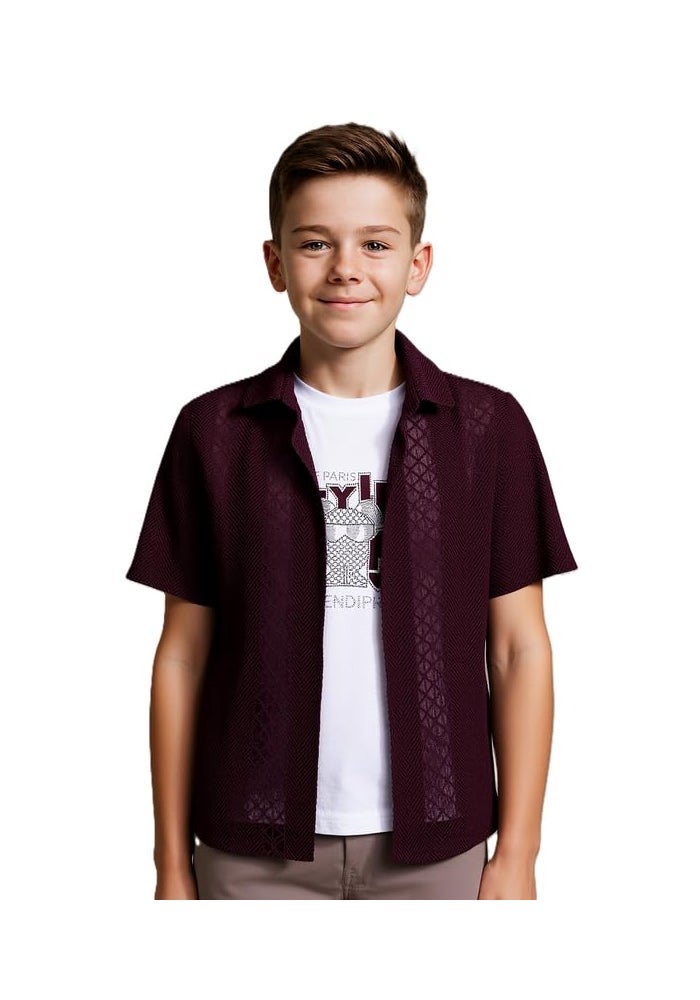 CHARCHIT Boys Cotton Blend Half Sleeves Casual Shirt and T-Shirt in Violet - Image 1