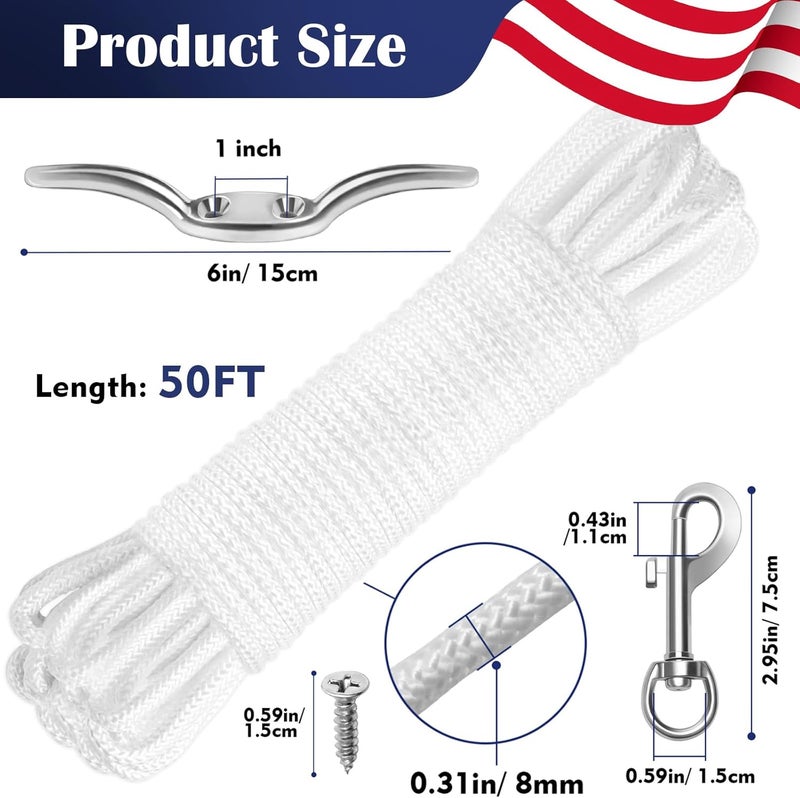 Anglekai 50Ft/100FT Flag Pole Rope Kit, Flag Rope and Clips Kit Replacement Flag Pole Halyard Nylon Rope 4PCS Swivel Snap Clips/Cleat Hook (50FT) - Image 2