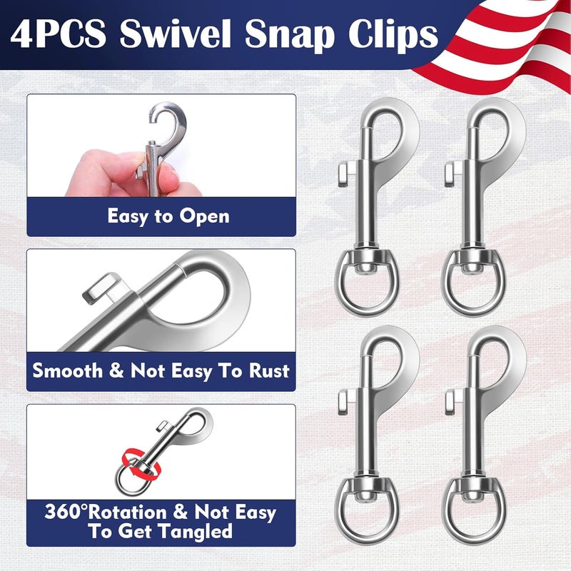 Anglekai 50Ft/100FT Flag Pole Rope Kit, Flag Rope and Clips Kit Replacement Flag Pole Halyard Nylon Rope 4PCS Swivel Snap Clips/Cleat Hook (50FT) - Image 4