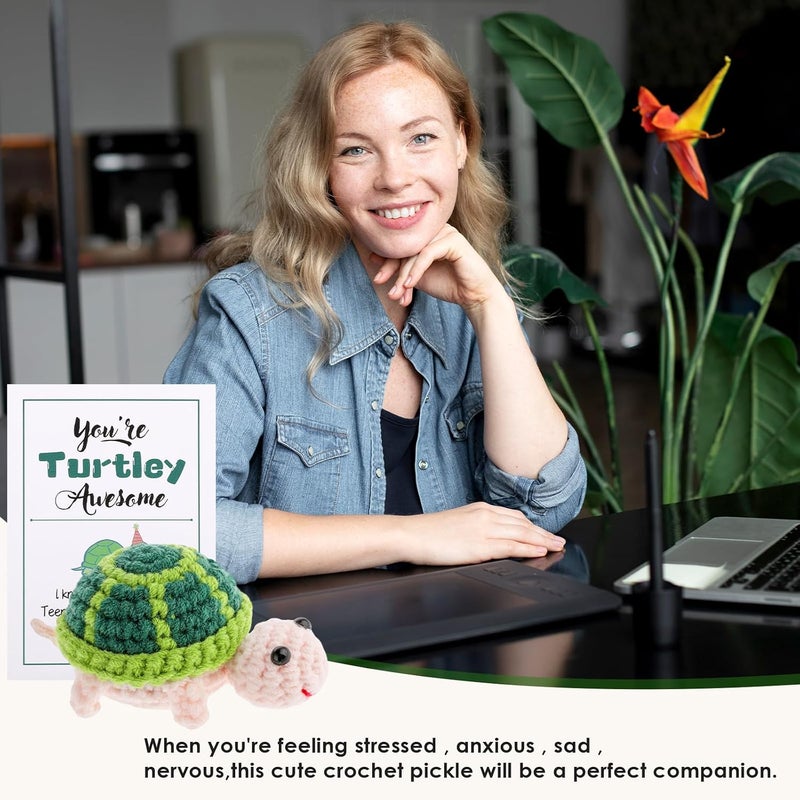 DSLSQD Funny Positive Turtle Mini Crochet Sea Turtle with Positive Affirmations Cards Handmade Cute Wool Funny Knitted Positive Turtle Doll Inspirational Novelty Gifts for Birthday Party Decoration - Image 4