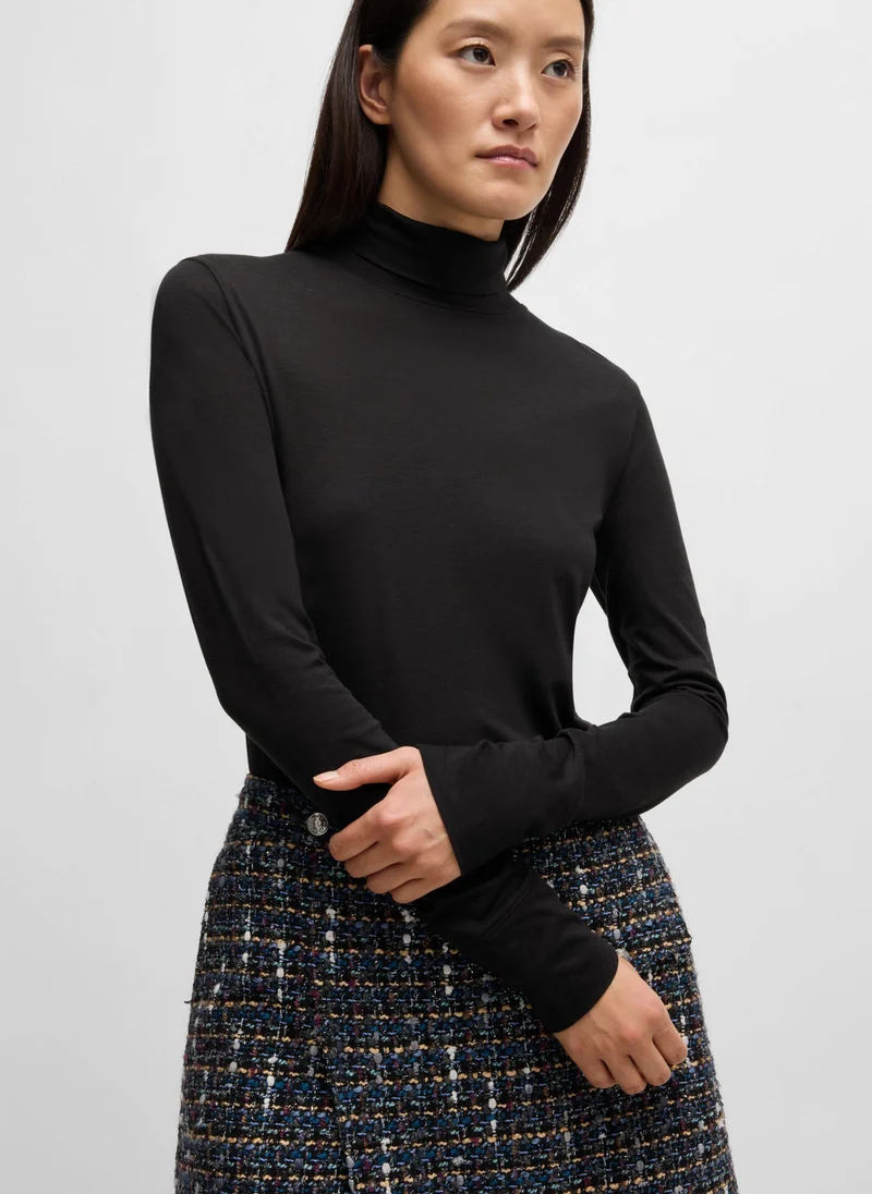 بوس Slim-fit rollneck top in soft jersey
